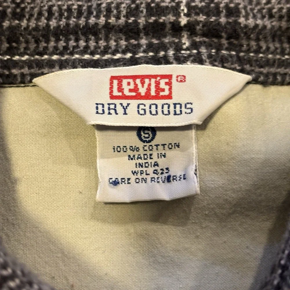 Vintage Levis Shirt Jacket Men's Small Grey Black Plaid Flannel Shacket Oversize - Picture 8 of 15